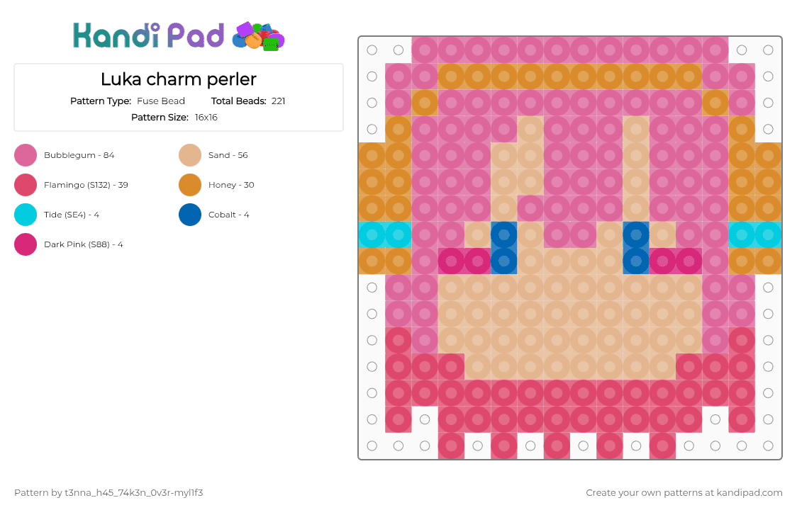 Luka charm perler - Fuse Bead Pattern by t3nna_h45_74k3n_0v3r-myl1f3 on Kandi Pad - pink,red,beige