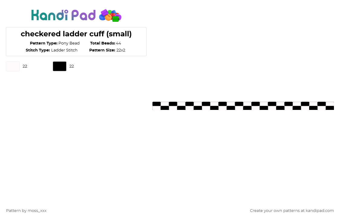 checkered ladder cuff (small) - Pony Bead Pattern by moss_xxx on Kandi Pad - white,black
