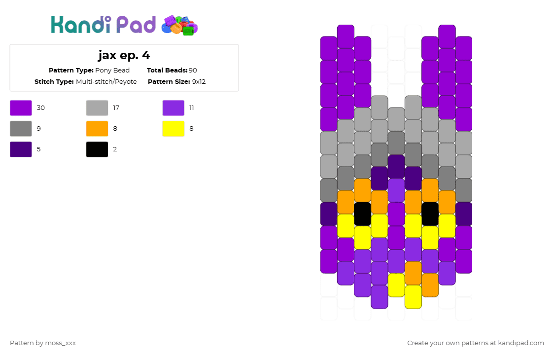 jax ep. 4 - Pony Bead Pattern by t3nna_h45_74k3n_0v3r-myl1f3 on Kandi Pad - purple,beige