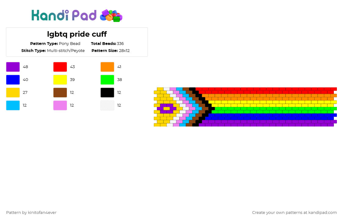 lgbtq pride cuff - Pony Bead Pattern by t3nn4zz_puppyb0y on Kandi Pad - orange, purple, red, yellow