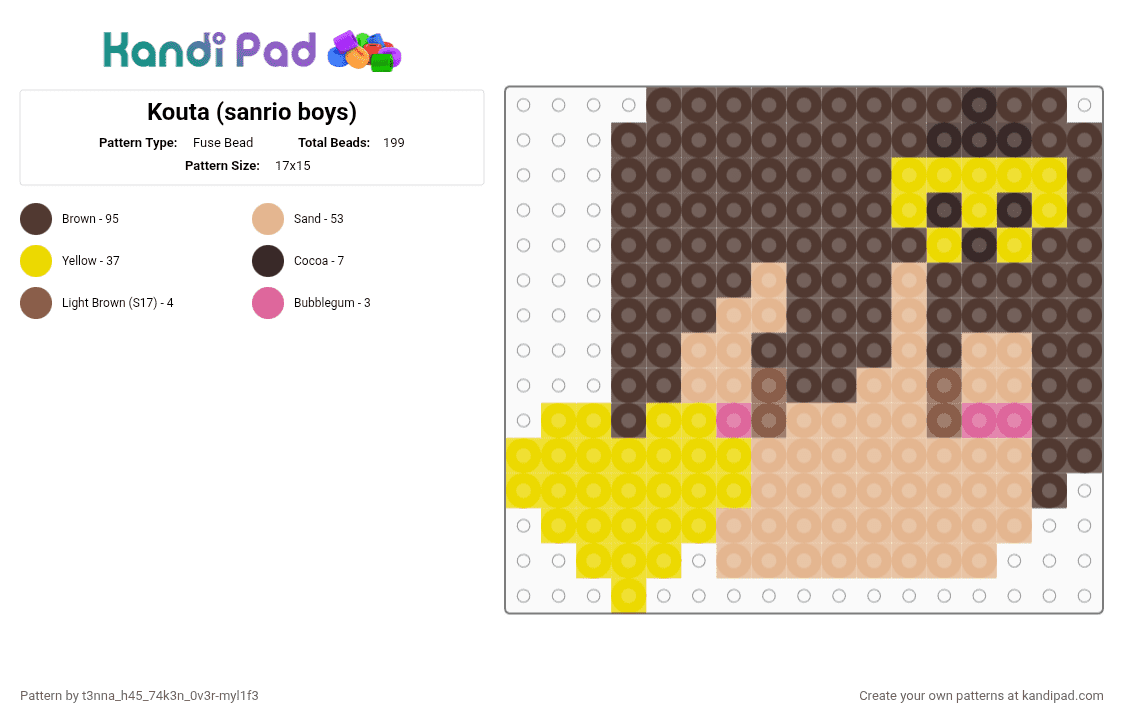 Kouta (sanrio boys) - Fuse Bead Pattern by t3nna_h45_74k3n_0v3r-myl1f3 on Kandi Pad - brown,yellow,beige