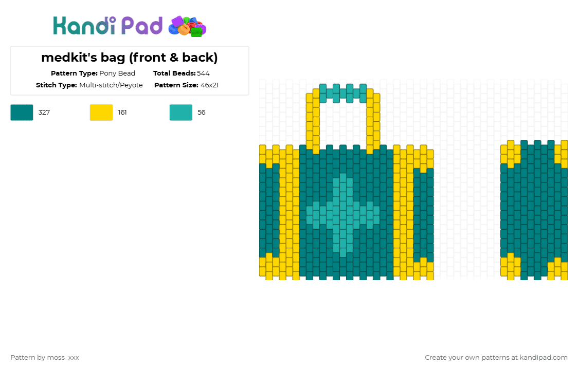 medkit\'s bag (front, back & sides) - Pony Bead Pattern by t3nna_h45_74k3n_0v3r-myl1f3 on Kandi Pad - teal,yellow