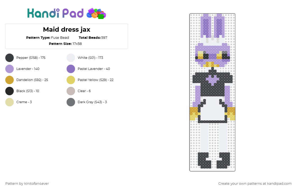 Maid dress jax - Fuse Bead Pattern by moss_xxx on Kandi Pad - white,blue,pink