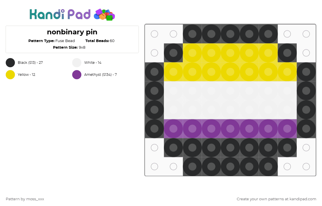 nonbinary pin - Fuse Bead Pattern by t3nna_h45_74k3n_0v3r-myl1f3 on Kandi Pad - yellow,pink