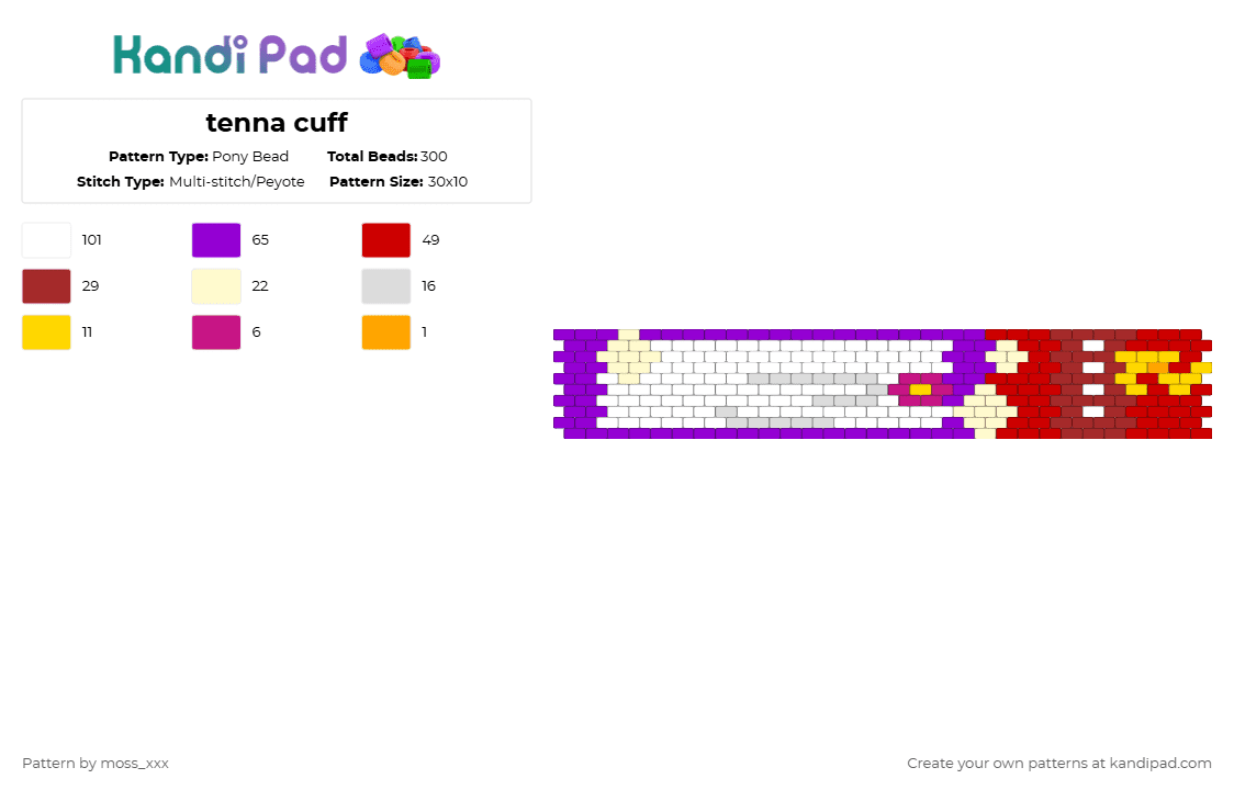 tenna cuff - Pony Bead Pattern by t3nna_h45_74k3n_0v3r-myl1f3 on Kandi Pad - purple,red