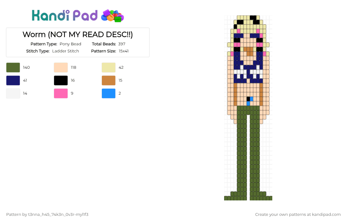 Worm (LIO) (NOT MINE READ DESC!!) - Pony Bead Pattern by t3nna_h45_74k3n_0v3r-myl1f3 on Kandi Pad - beige,gold
