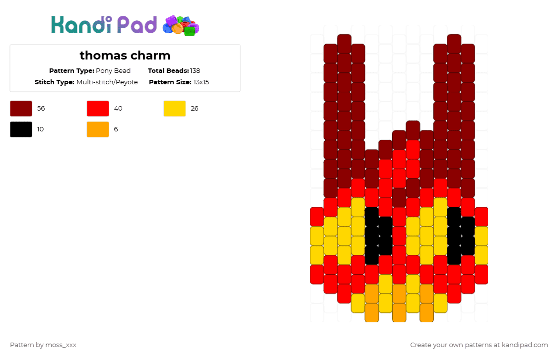 thomas charm (NOT MINE READ DESC!) - Pony Bead Pattern by t3nna_h45_74k3n_0v3r-myl1f3 on Kandi Pad - red