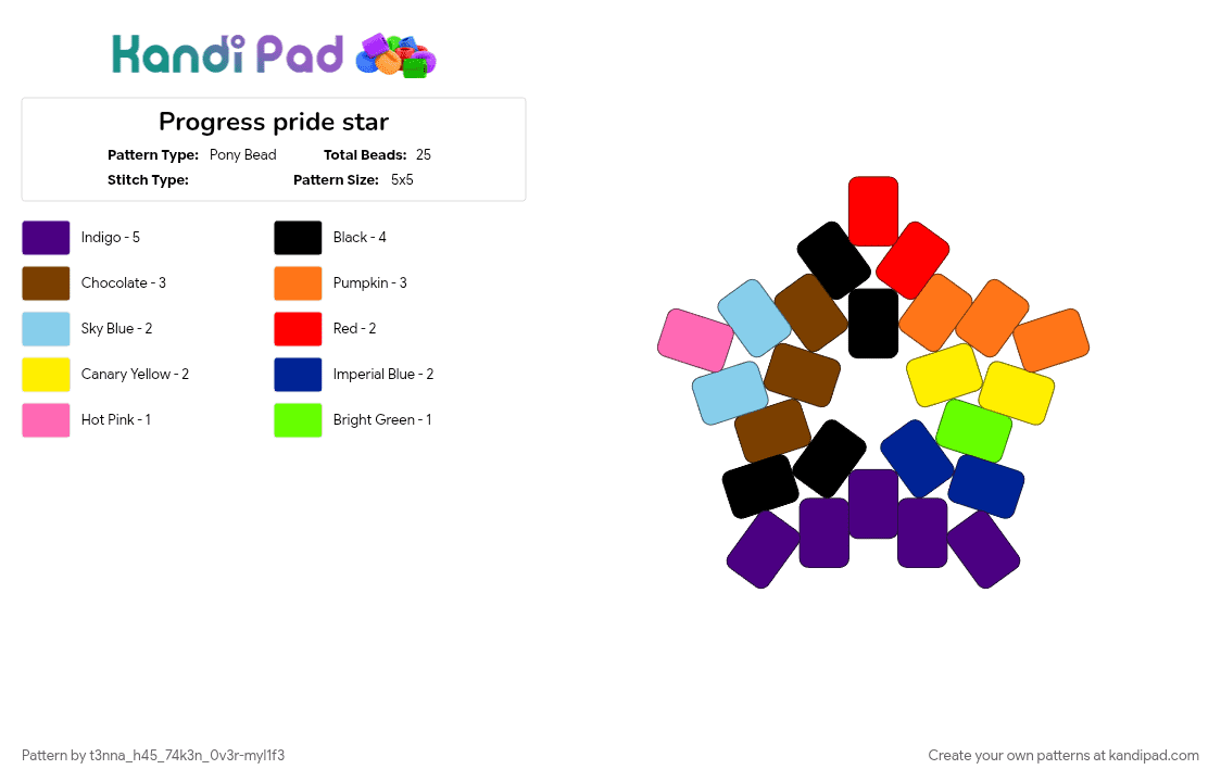 Progress pride star - Pony Bead Pattern by t3nna_h45_74k3n_0v3r-myl1f3 on Kandi Pad - brown, orange, purple