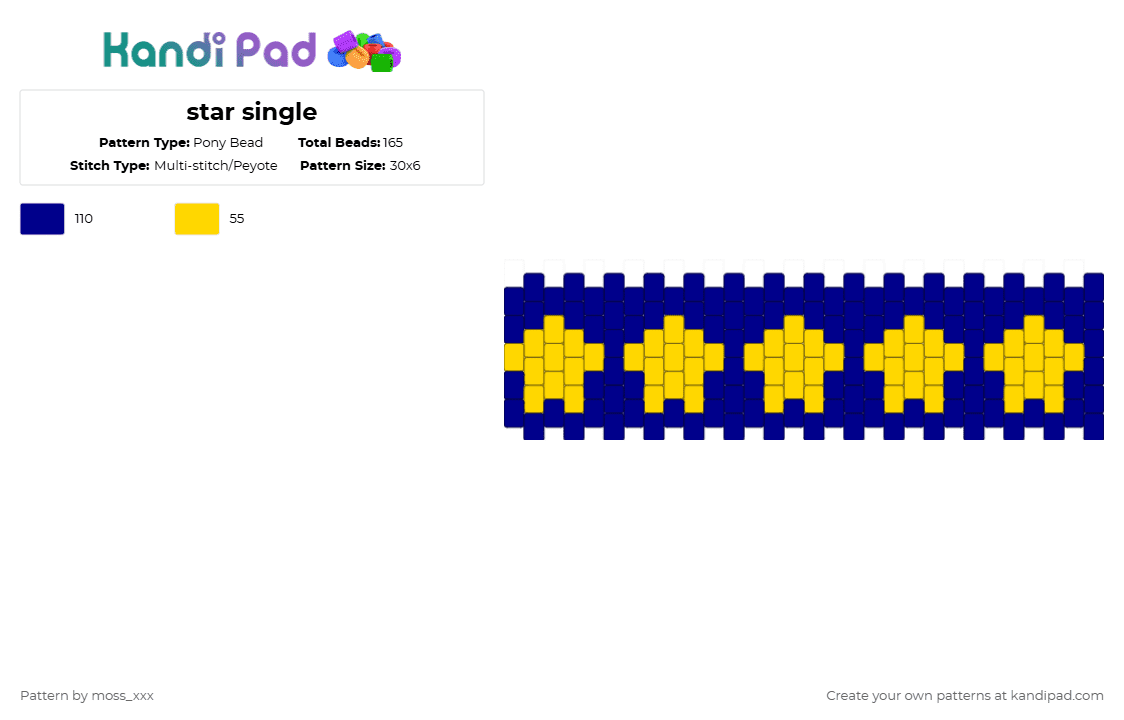star cuff - Pony Bead Pattern by t3nna_h45_74k3n_0v3r-myl1f3 on Kandi Pad - yellow,purple