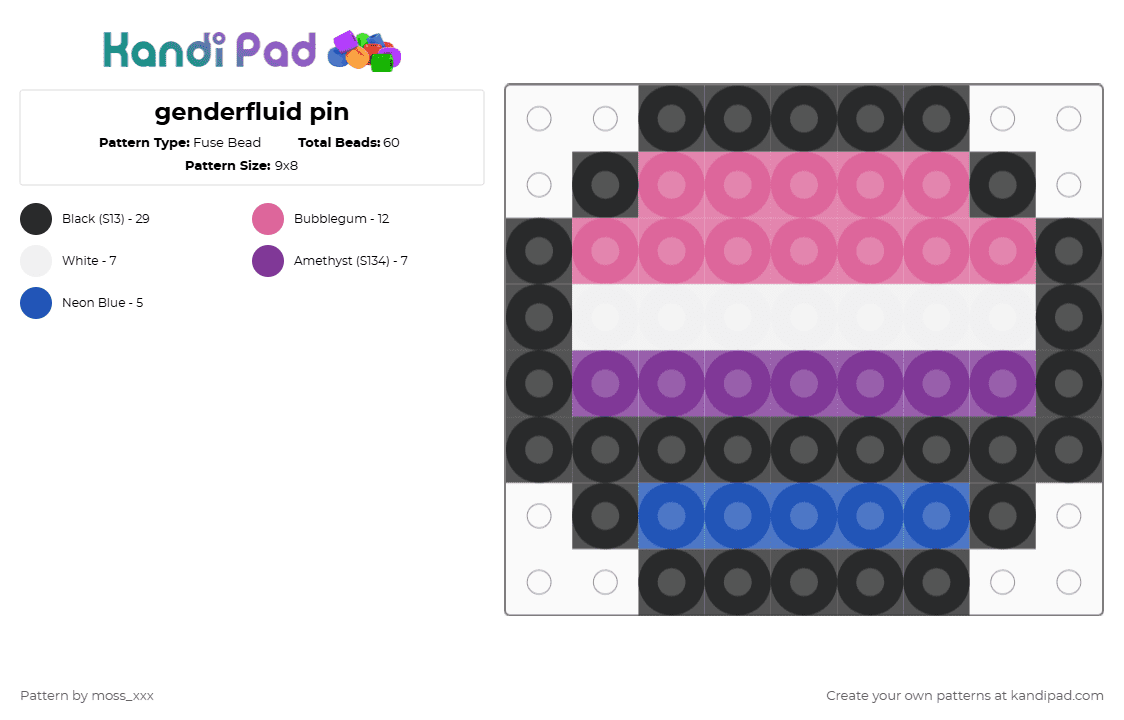 genderfluid pin - Fuse Bead Pattern by moss_xxx on Kandi Pad - pink