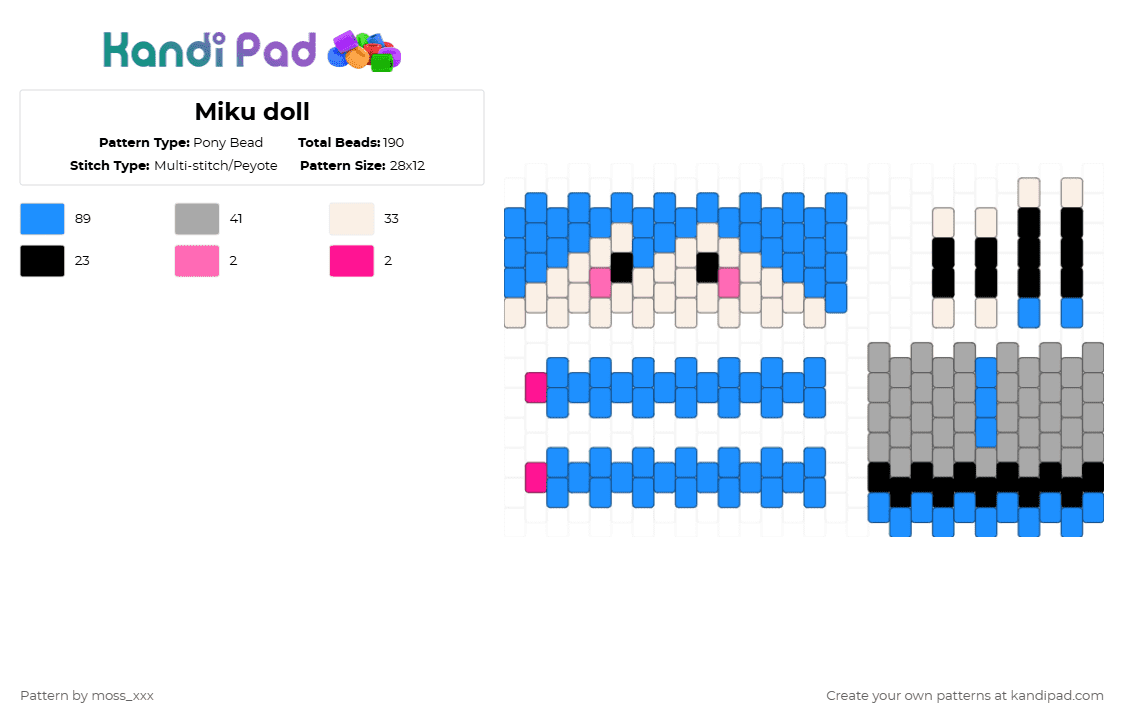 Miku doll - Pony Bead Pattern by t3nna_h45_74k3n_0v3r-myl1f3 on Kandi Pad - light blue