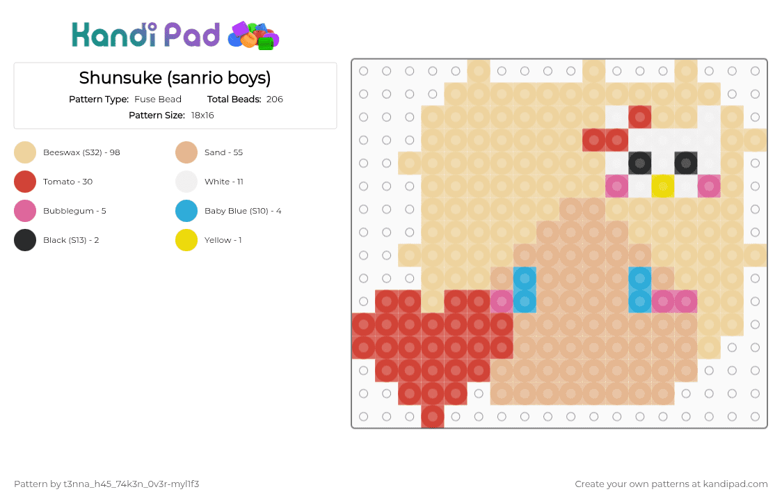Shunsuke (sanrio boys) - Fuse Bead Pattern by t3nna_h45_74k3n_0v3r-myl1f3 on Kandi Pad - beige