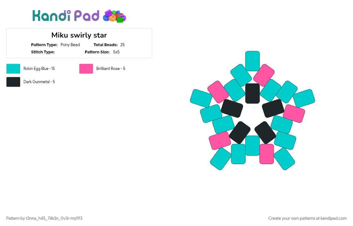 Miku swirly star - Pony Bead Pattern by t3nn4zz_puppyb0y on Kandi Pad - teal