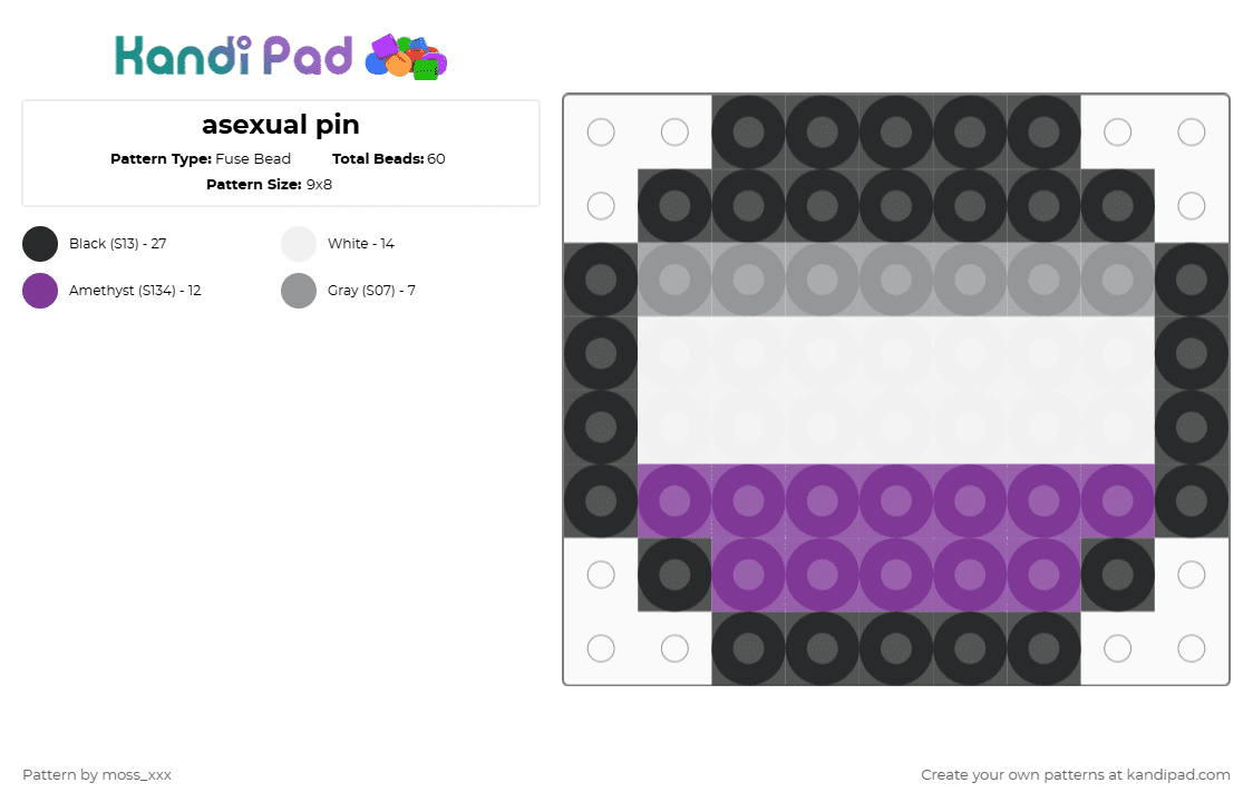 asexual pin - Fuse Bead Pattern by moss_xxx on Kandi Pad - gray,pink