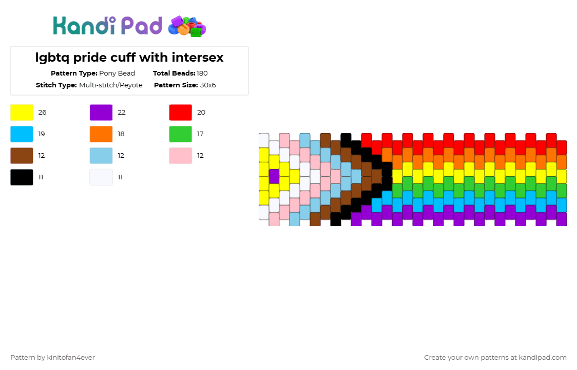 lgbtq pride cuff with intersex - Pony Bead Pattern by t3nna_h45_74k3n_0v3r-myl1f3 on Kandi Pad - red,light blue,yellow,purple