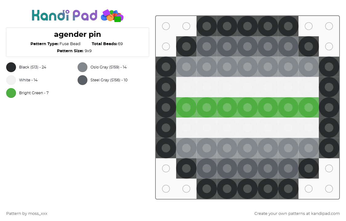 agender pin - Fuse Bead Pattern by t3nna_h45_74k3n_0v3r-myl1f3 on Kandi Pad - gray