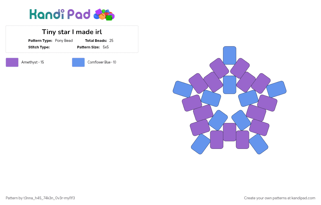 Tiny star I made irl - Pony Bead Pattern by t3nna_h45_74k3n_0v3r-myl1f3 on Kandi Pad - light blue, purple