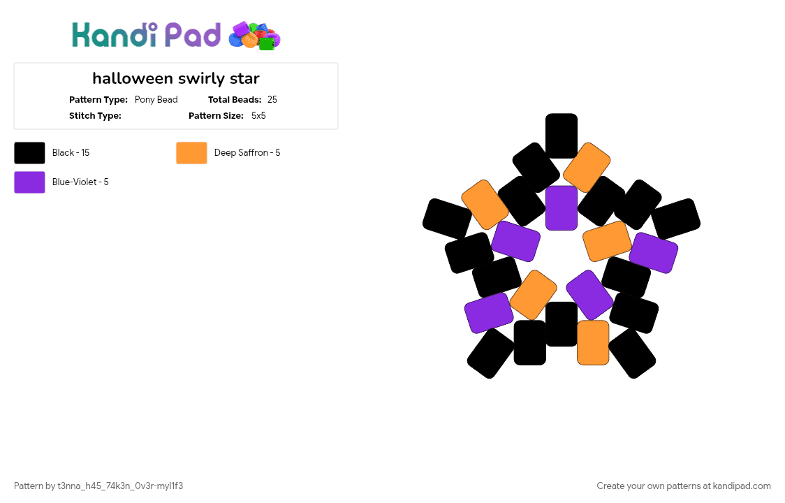 halloween swirly star - Pony Bead Pattern by t3nn4zz_puppyb0y on Kandi Pad - orange, purple