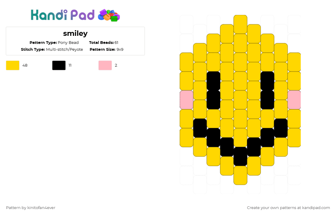 smiley - Pony Bead Pattern by t3nna_h45_74k3n_0v3r-myl1f3 on Kandi Pad - yellow