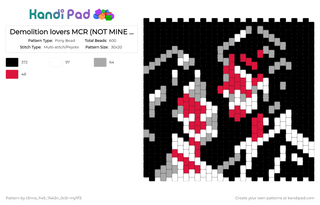 Demolition lovers MCR (NOT MINE READ DESC!!) - Pony Bead Pattern by t3nna_h45_74k3n_0v3r-myl1f3 on Kandi Pad - black,beige,red