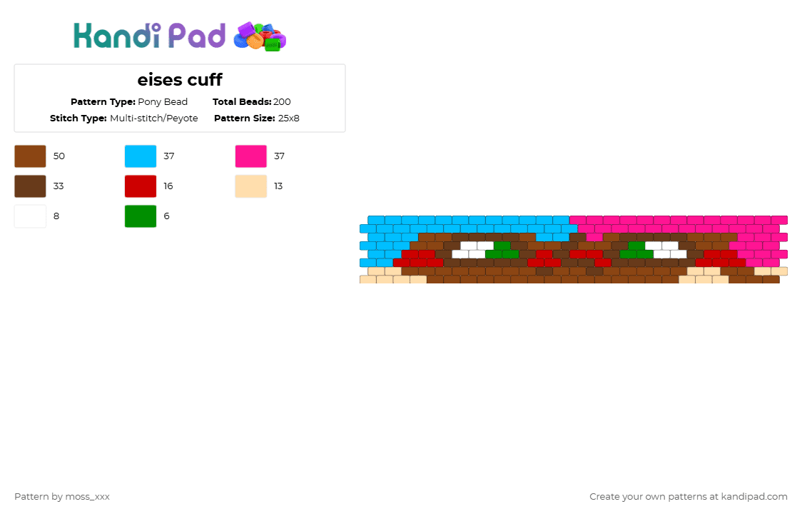 eises cuff - Pony Bead Pattern by moss_xxx on Kandi Pad - brown,red,light blue,pink