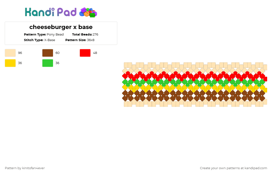 cheeseburger x base - Pony Bead Pattern by t3nna_h45_74k3n_0v3r-myl1f3 on Kandi Pad - beige,red