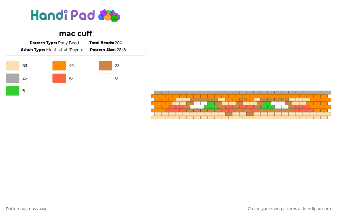 mac cuff - Pony Bead Pattern by moss_xxx on Kandi Pad - orange,beige