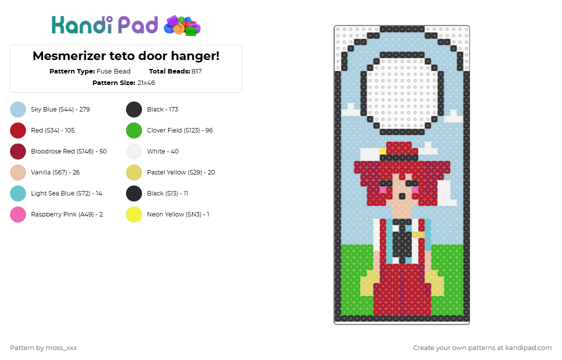 Mesmerizer teto door hanger! - Fuse Bead Pattern by moss_xxx on Kandi Pad - light blue,red,green