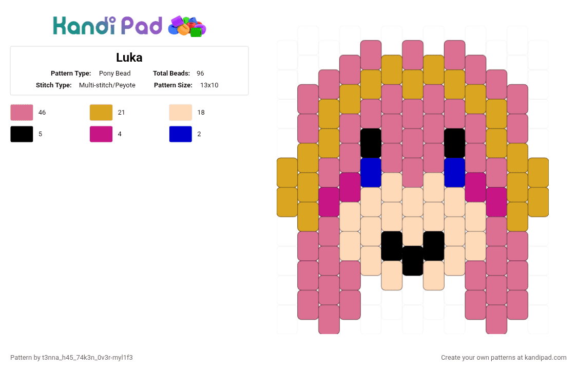 Luka - Pony Bead Pattern by t3nna_h45_74k3n_0v3r-myl1f3 on Kandi Pad - pink