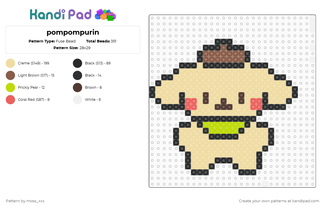 pompompurin - Fuse Bead Pattern by t3nna_h45_74k3n_0v3r-myl1f3 on Kandi Pad - beige