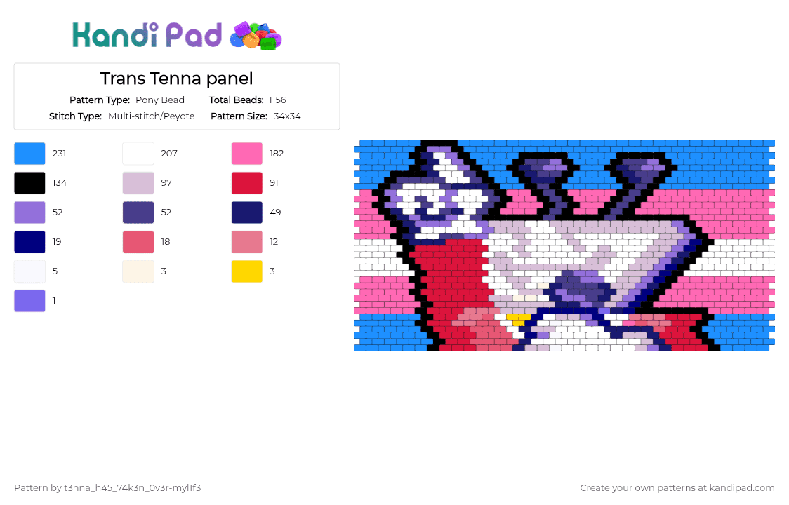 Trans Tenna panel - Pony Bead Pattern by t3nna_h45_74k3n_0v3r-myl1f3 on Kandi Pad - light blue, pink, purple