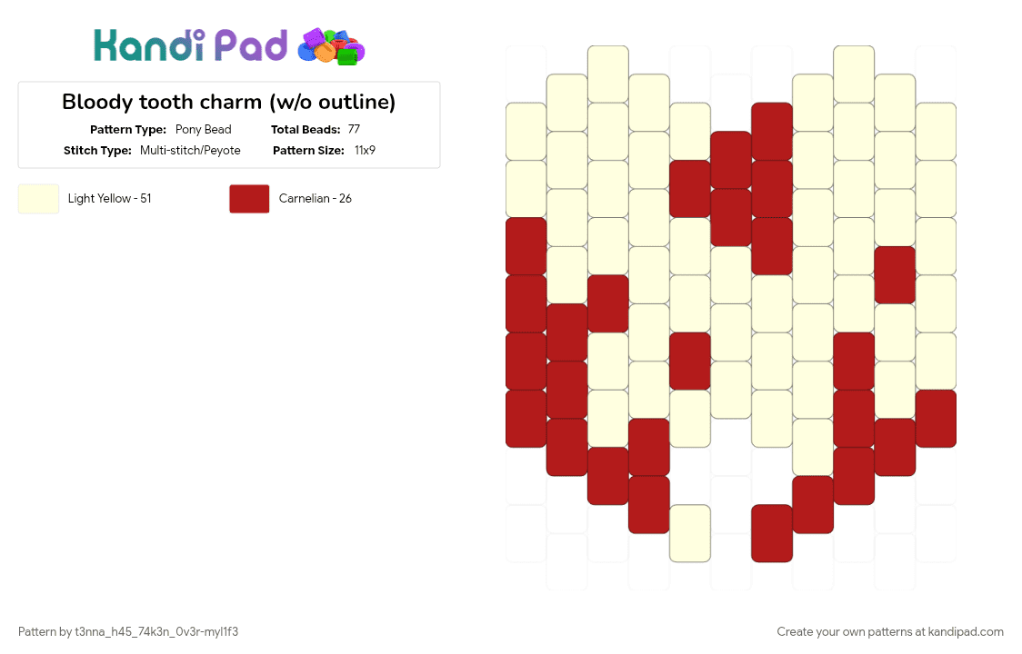 Bloody tooth charm (w/o outline) - Pony Bead Pattern by t3nna_h45_74k3n_0v3r-myl1f3 on Kandi Pad - red, white