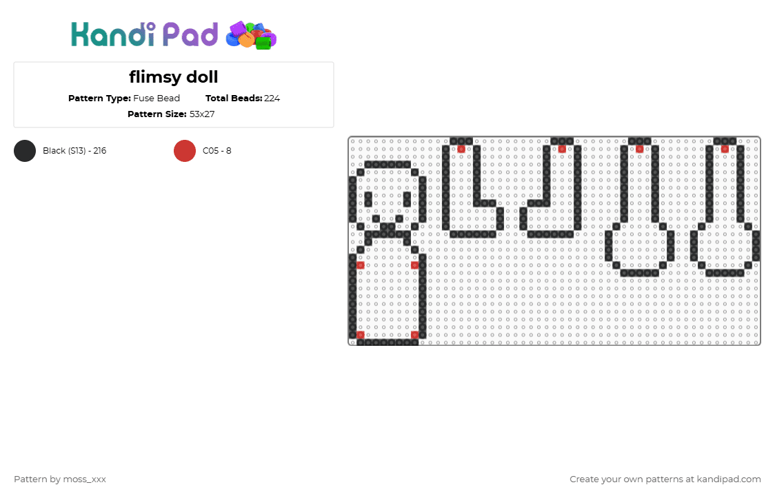 flimsy doll - Fuse Bead Pattern by t3nna_h45_74k3n_0v3r-myl1f3 on Kandi Pad - black