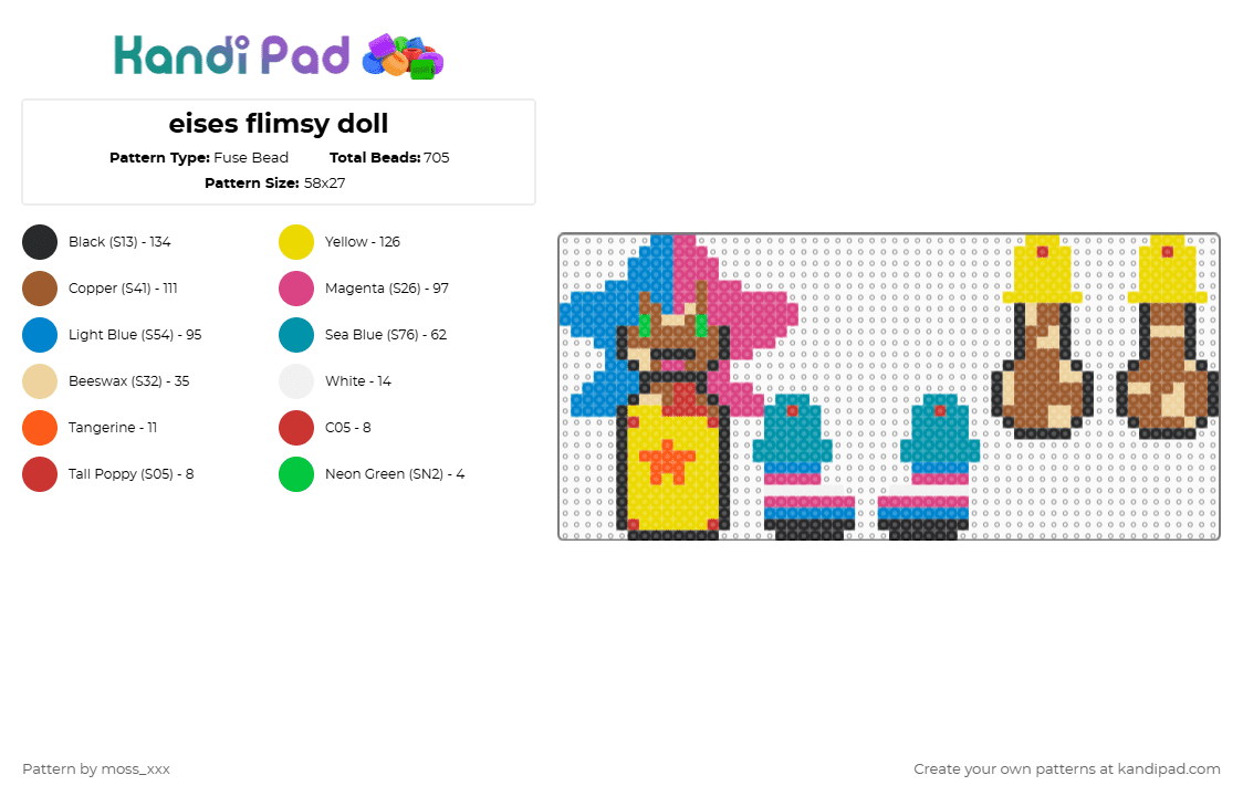 Eises (LIO) - Fuse Bead Pattern by t3nna_h45_74k3n_0v3r-myl1f3 on Kandi Pad - pink,yellow,tan,teal,colorful