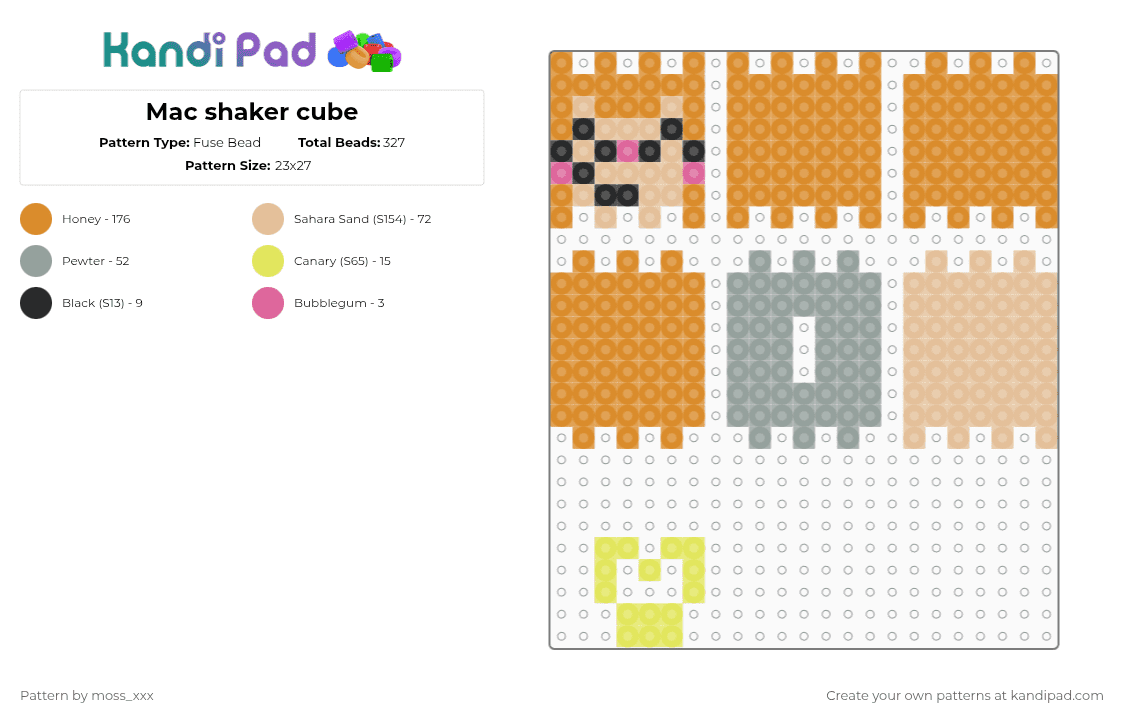 Mac shaker cube - Fuse Bead Pattern by moss_xxx on Kandi Pad - orange,beige
