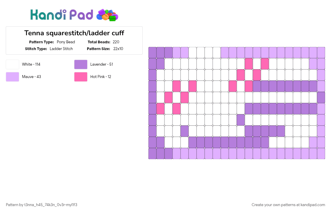 Tenna squarestitch/ladder cuff - Pony Bead Pattern by t3nna_h45_74k3n_0v3r-myl1f3 on Kandi Pad - pink, white