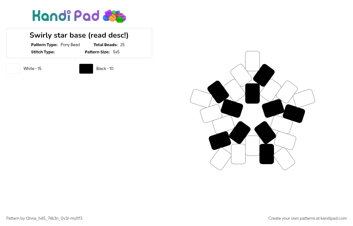 Swirly star base (read desc!) - Pony Bead Pattern by t3nna_h45_74k3n_0v3r-myl1f3 on Kandi Pad - black, white