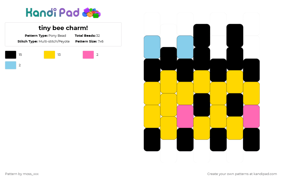 tiny bee charm! - Pony Bead Pattern by t3nna_h45_74k3n_0v3r-myl1f3 on Kandi Pad - yellow