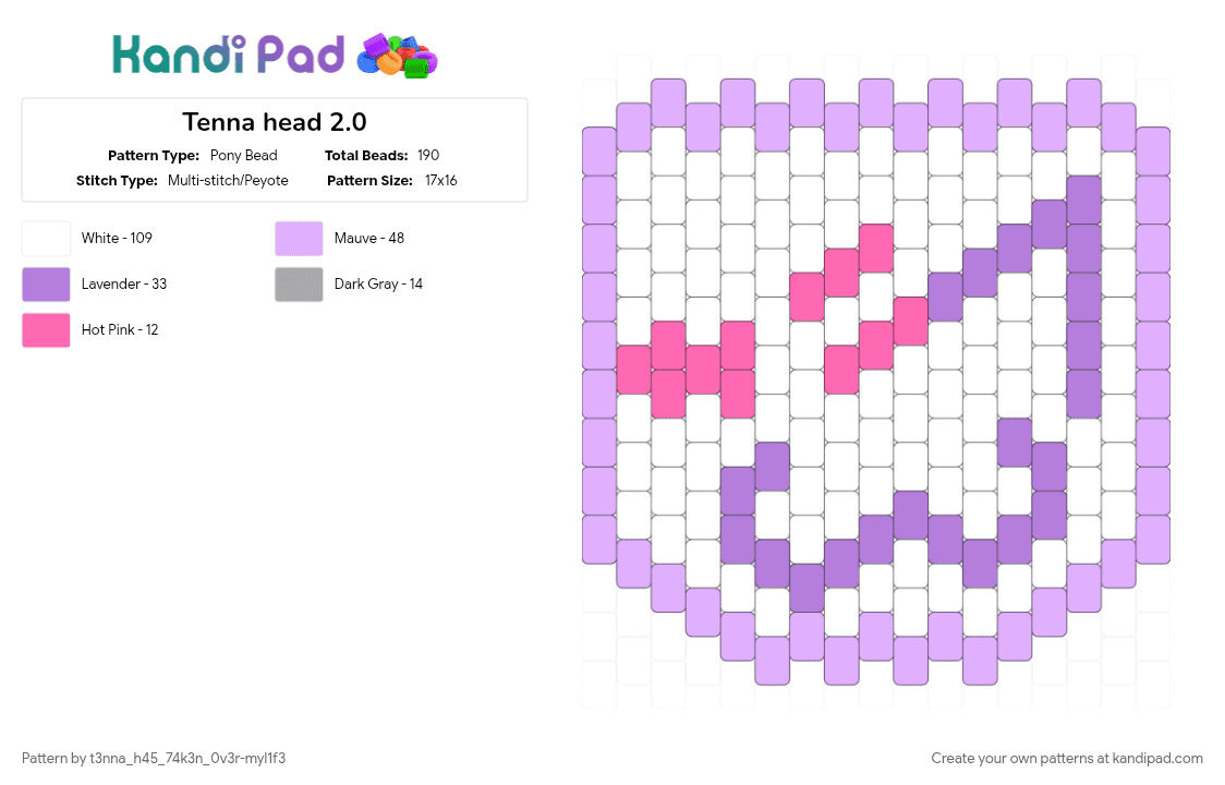 Tenna head 2.0 - Pony Bead Pattern by t3nna_h45_74k3n_0v3r-myl1f3 on Kandi Pad - 