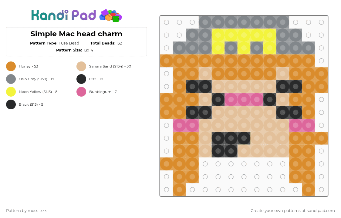 Mac head charm (LIO) - Fuse Bead Pattern by t3nna_h45_74k3n_0v3r-myl1f3 on Kandi Pad - beige,orange