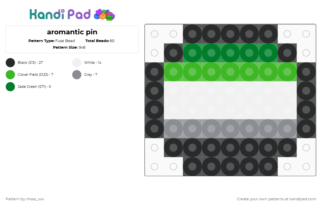 aromantic pin - Fuse Bead Pattern by t3nna_h45_74k3n_0v3r-myl1f3 on Kandi Pad - green,gray