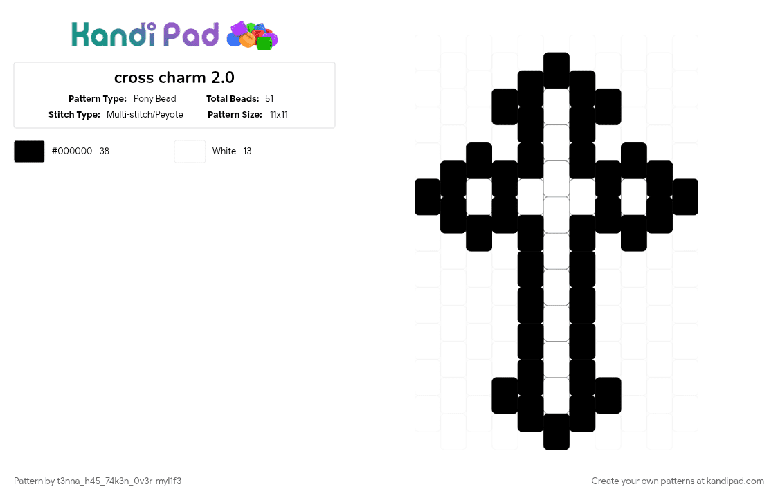 cross charm 2.0 - Pony Bead Pattern by t3nna_h45_74k3n_0v3r-myl1f3 on Kandi Pad - black