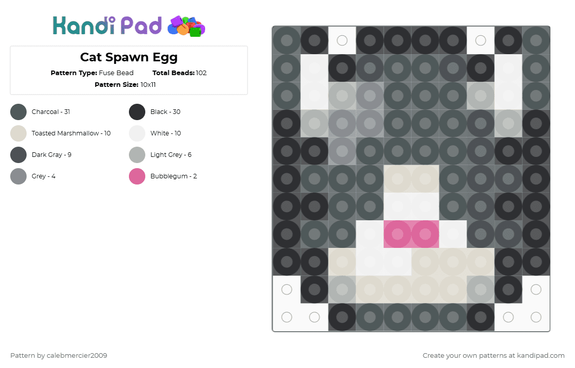 Cat Spawn Egg - Fuse Bead Pattern by calebmercier2009 on Kandi Pad - pink