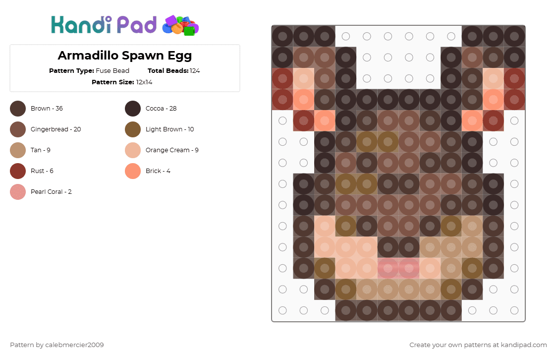 Armadillo Spawn Egg - Fuse Bead Pattern by calebmercier2009 on Kandi Pad - brown,tan