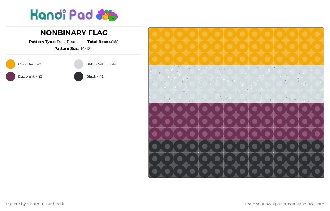 NONBINARY FLAG - Fuse Bead Pattern by stanfromsouthpark on Kandi Pad - orange,pink