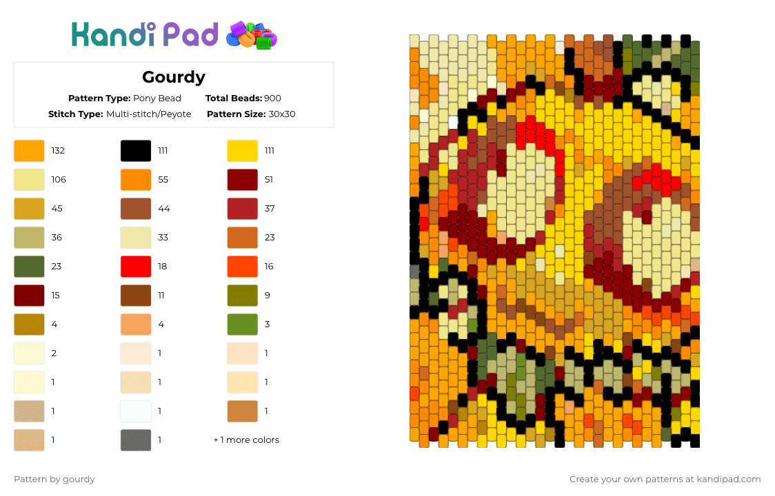 Gourdy - Pony Bead Pattern by gourdy on Kandi Pad - yellow,orange,red