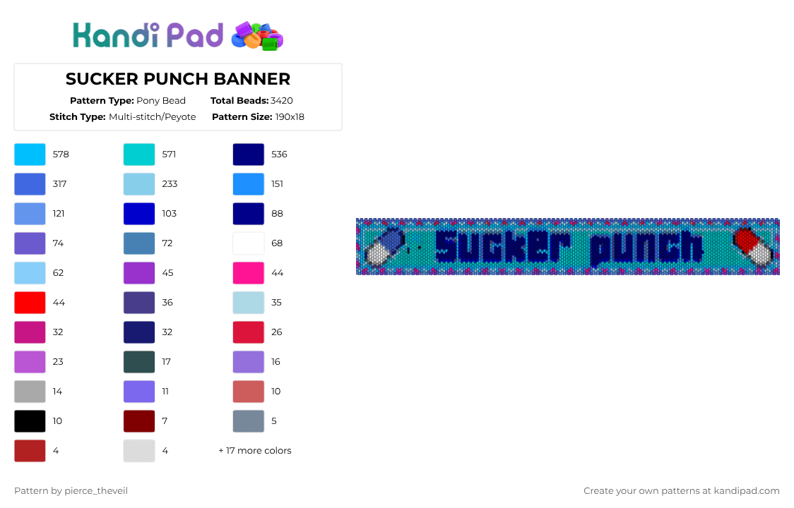 SUCKER PUNCH BANNER - Pony Bead Pattern by pierce_theveil on Kandi Pad - blue,light blue,purple,yay