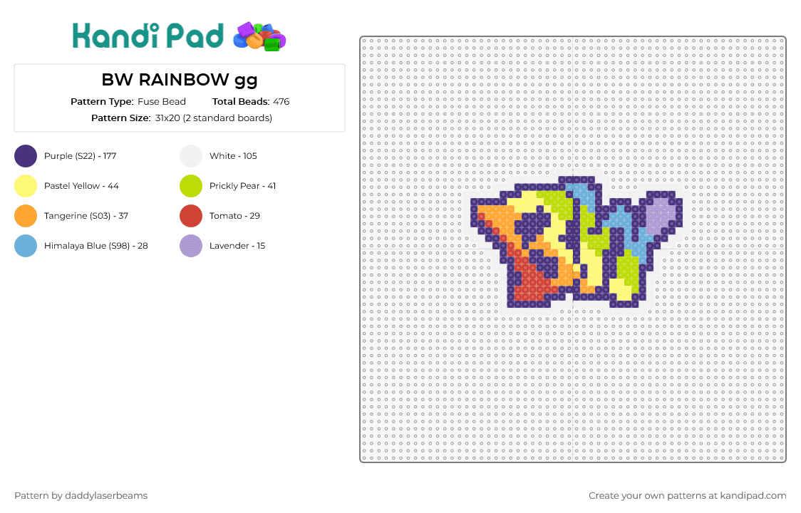 BW RAINBOW gg - Fuse Bead Pattern by daddylaserbeams on Kandi Pad - bw,logo,dj,text,music,edm,rainbow,colorful