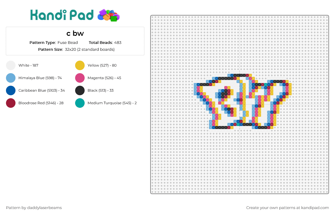 c bw - Fuse Bead Pattern by daddylaserbeams on Kandi Pad - bw,logo,trippy,dj,text,music,edm,white