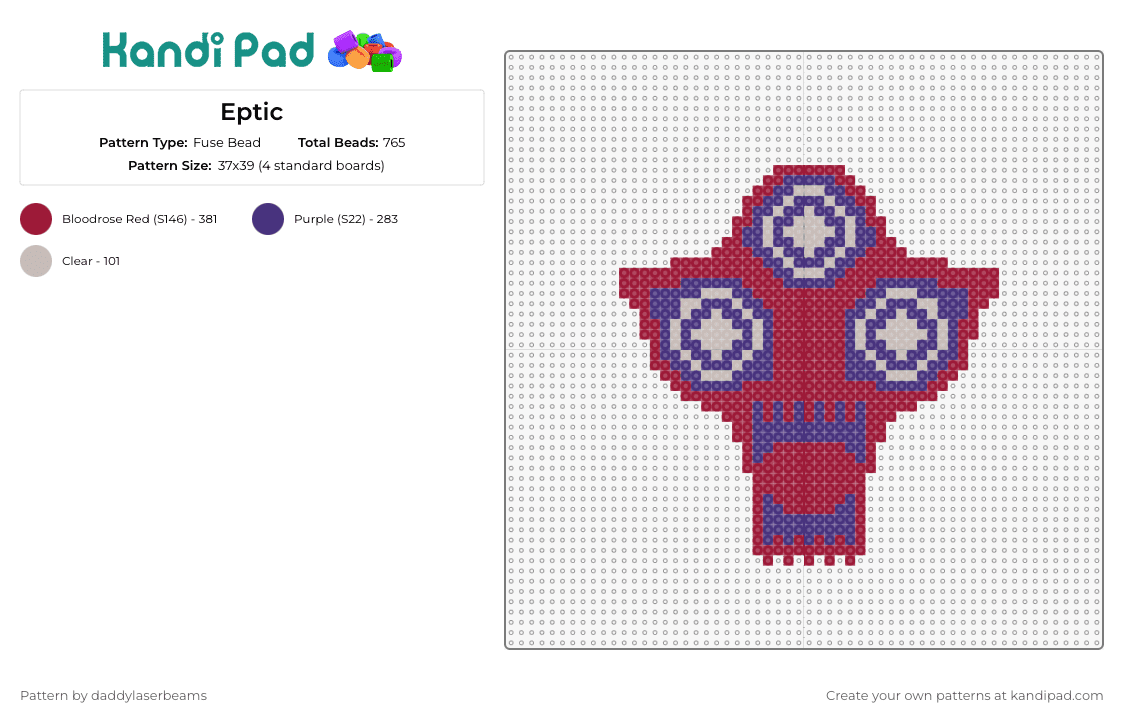 Eptic - Fuse Bead Pattern by daddylaserbeams on Kandi Pad - eptic,dj,edm,dubstep,music,tribute,energy,visual,red